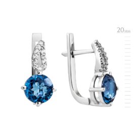 Silver earrings with London topaz and synthetic stones