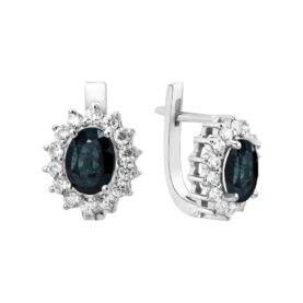 Silver earrings with sapphires and synthetic stones