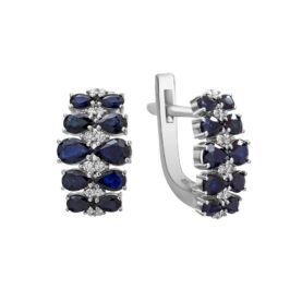 Silver earrings with sapphires and synthetic stones
