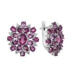Silver earrings with rhodolite and synthetic stones