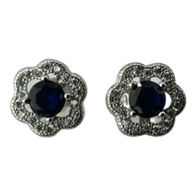 Silver earrings-studs with synthetic stones Flowers