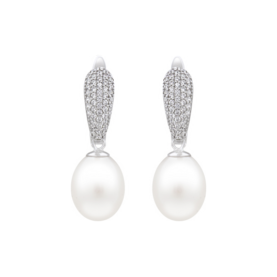 Silver earrings with pearls and zircons